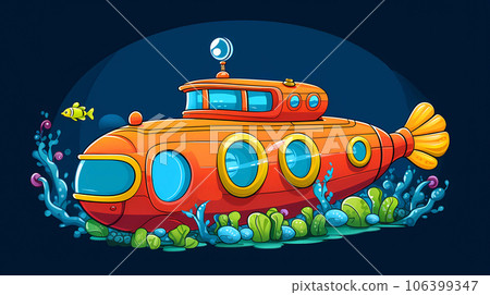 手绘卡通潜水艇插画 106399347