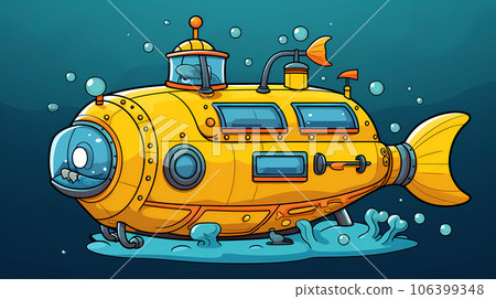手绘卡通潜水艇插画 手绘卡通潜水艇插画 106399348