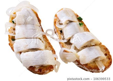 Appetizing sandwich with lightly salted herring 106399533