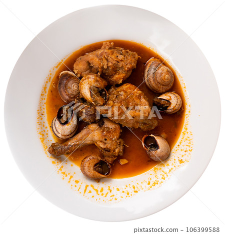 Stewed pork and potato pieces served in a plate Stewed pork and potato pieces served in a plate 106399588