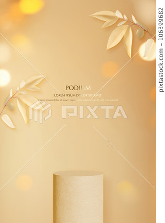 Autumn 3D podium with shadow overlay effect for product presentation.3D rendering. Autumn 3D podium with shadow overlay effect for product presentation.3D rendering. 106399682