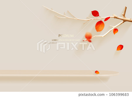 Autumn 3D podium with shadow overlay effect for product presentation.3D rendering. Autumn 3D podium with shadow overlay effect for product presentation.3D rendering. 106399683