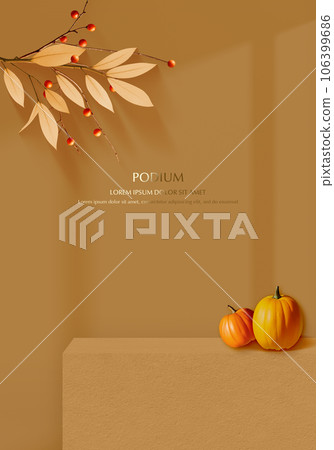 Autumn 3D podium with shadow overlay effect for product presentation.3D rendering. 106399686