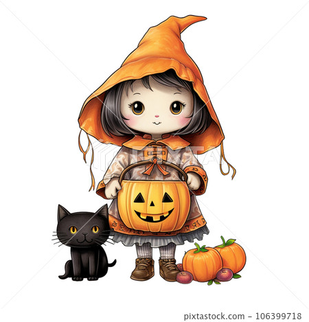 Kawaii children holding jack o lanterns in their arm in Halloween festival AI Generative  106399718