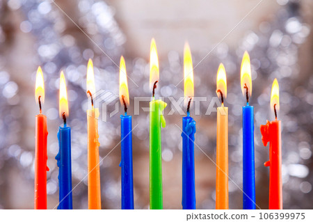 Hanukkah menorah lighting holy holiday jewish hanukkiah candles in jew home Hanukkah menorah lighting holy holiday jewish hanukkiah candles in jew home 106399975