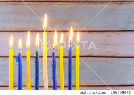 Hanukkah menorah sacred hanukkiah candles burning in jewish festival 106399978