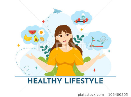 Healthy Lifestyle Vector Illustration with Organic Vegetables or Fruit, Sport and Workout in Flat Cartoon Hand Drawn Background Design Templates 106400205