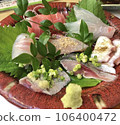 精美呈現的新鮮生魚片 106400472