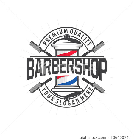 Barbershop Logo, Scissors Vector, Retro Vintage Minimalist Typography Ornament Design 106400743