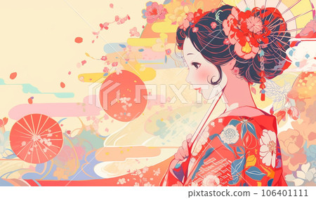穿著和服的女孩的插圖 AI 生成的圖像 106401111