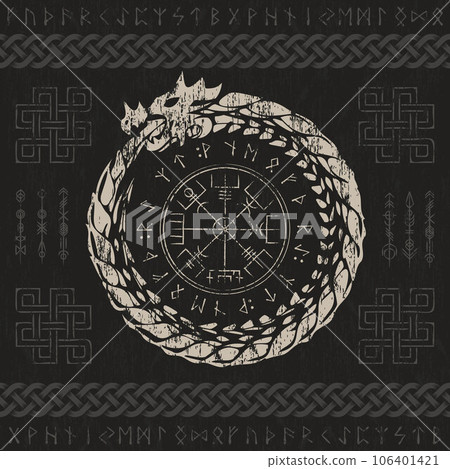 Abstract dragon viking grey symbol with runes Abstract dragon viking grey symbol with runes 106401421
