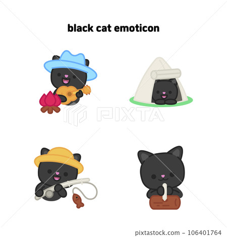 illustration of a black cat character camping illustration of a black cat character camping 106401764