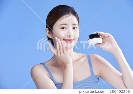 beauty concept photo of korean asain beautiful woman with a creem beauty concept photo of korean asain beautiful woman with a creem 106402206