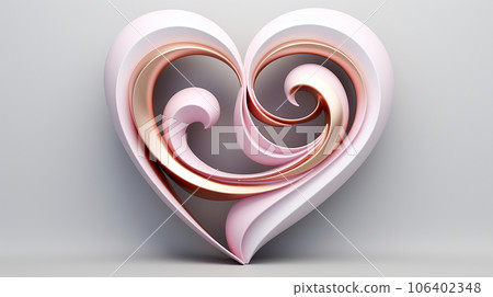 White background illustration of a heart-shaped three-dimensional (3D) object 106402348