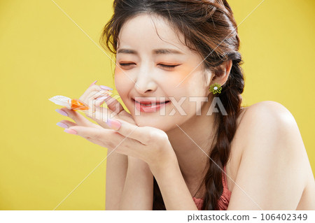 beauty concept photo of korean asain beautiful woman with butterfly beauty concept photo of korean asain beautiful woman with butterfly 106402349