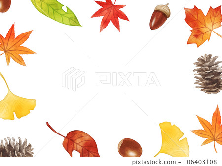 Watercolor fallen leaves and nuts frame 106403108