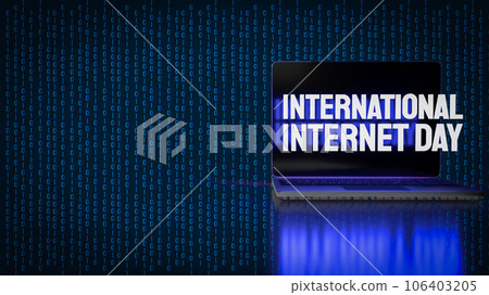 The gold text on on laptop for International Internet Day 3d rendering 106403205