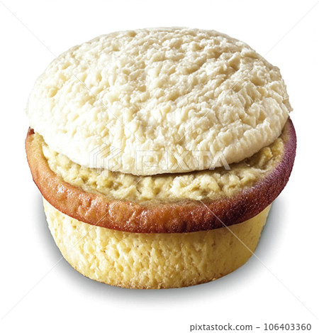 Homemade hamburger bun with cream cheese isolated on white background. AI-generative 106403360