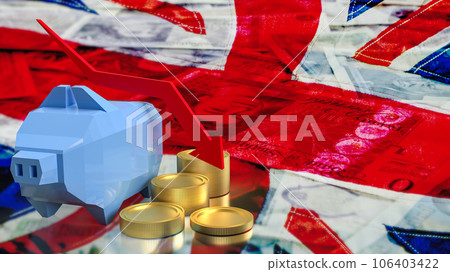 The piggy bank and gold coins on union jack flag Background 3d rendering The piggy bank and gold coins on union jack flag Background 3d rendering 106403422