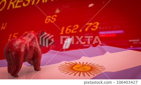 The  red Bear on  Argentina flag on Business chart background  3d rendering 106403427