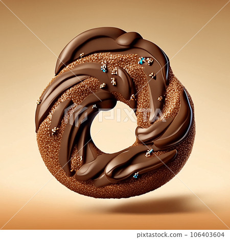 Chocolate donut on a brown background. realistic food illustration AI-generative Chocolate donut on a brown background. realistic food illustration AI-generative 106403604