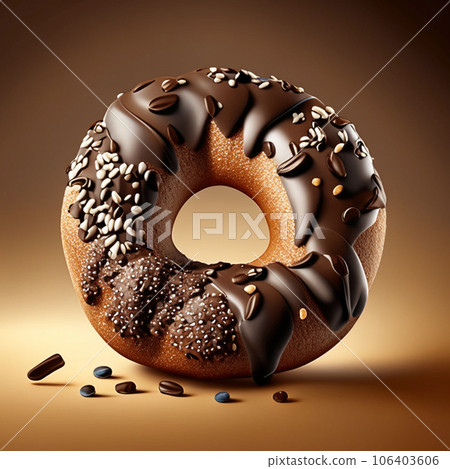 Donut with chocolate glaze and coffee beans realistic food illustration AI-generative Donut with chocolate glaze and coffee beans realistic food illustration AI-generative 106403606