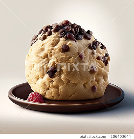 Bread dough with cranberries and chocolate chips on a brown plate AI-generative 106403644