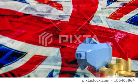 The piggy bank and gold coins on union jack flag Background 3d rendering The piggy bank and gold coins on union jack flag Background 3d rendering 106403964
