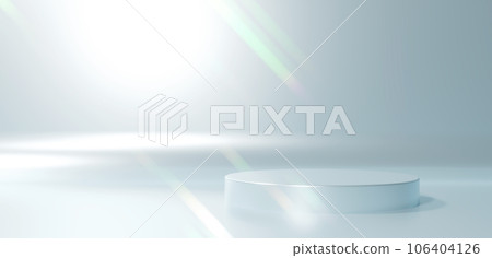 銀色背景和底座。閃爍著七彩燈光。複製空間。 (水平的) 銀色背景和底座。閃爍著七彩燈光。複製空間。 (水平的) 106404126