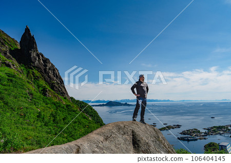 Man adventurer Norway Travel hiking lifestyle concept active weekend summer vacations Man adventurer Norway Travel hiking lifestyle concept active weekend summer vacations 106404145