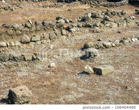 Ruin of an old castle. Remains of civilization. Fortress in Georgia. The city of ancient stone masonry. Site of archaeological finds Ruin of an old castle. Remains of civilization. Fortress in Georgia. The city of ancient stone masonry. Site of archaeological finds 106404480