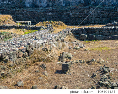 Ruin of an old castle. Remains of civilization. Fortress in Georgia.   The city of ancient stone masonry. Site of archaeological finds 106404481