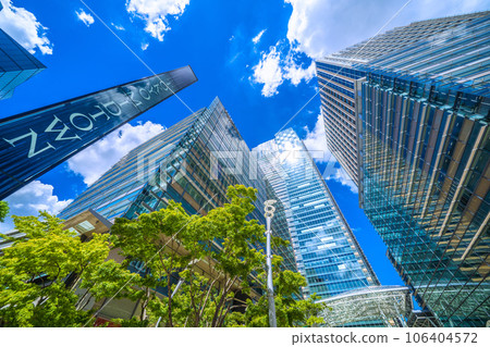 日本東京城市景觀，俯瞰東京中城和其他地區，映襯著綠樹和藍天 106404572