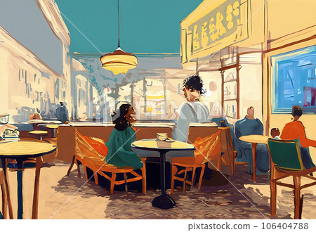 afternoon cafe shop illustrators style sharp 106404788