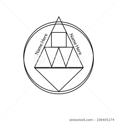 Illustration of name here text with geometric shapes against white background, copy space Illustration of name here text with geometric shapes against white background, copy space 106405274