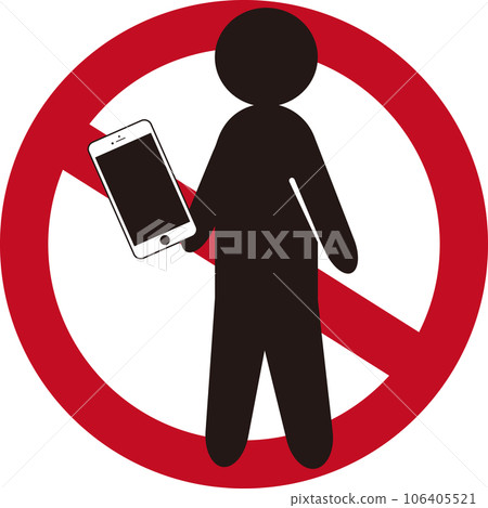 Pictogram prohibiting smartphone use while walking, black screen 106405521