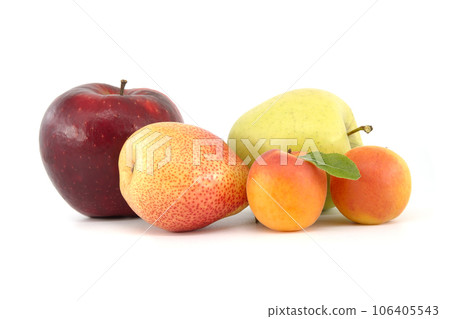 Multivitamin and juicy rich fruits over white background Multivitamin and juicy rich fruits over white background 106405543