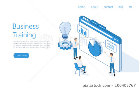 Landing page template business training or courses concept. Can use for web banner, infographics, hero images. Isometric vector. Landing page template business training or courses concept. Can use for web banner, infographics, hero images. Isometric vector. 106405767
