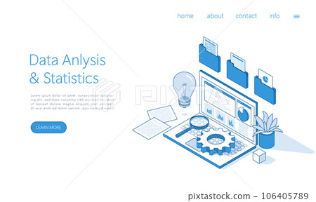 Landing page template Data Analysis, Business Statistic, Management, Consulting, Marketing Concept. Isometric vector. Landing page template Data Analysis, Business Statistic, Management, Consulting, Marketing Concept. Isometric vector. 106405789