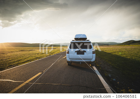 Car road trip on the high altitude mountain trail, China 106406581