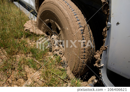 Offroad car got stuck in the mud 106406621
