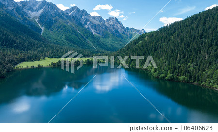 Beautiful view of high altitude forest mountain and lake landscape in Sichuan,China 106406623