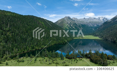 Beautiful panorama view of high altitude forest mountain and lake landscape in Sichuan,China 106406625