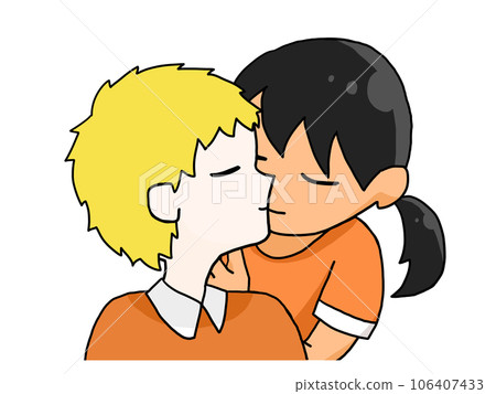 Illustration of a kissing couple (white boy and Japanese girl) Illustration of a kissing couple (white boy and Japanese girl) 106407433