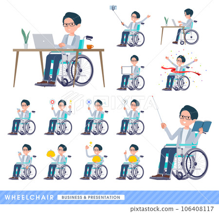 Set of programmer engineer men riding wheelchairs 106408117