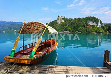 Lake Bled and boats, Slovenia Lake Bled and boats, Slovenia 106408172