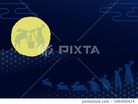 Illustration of a rabbit pounding rice cakes in the full moon Vector illustration material for moon viewing 106408424