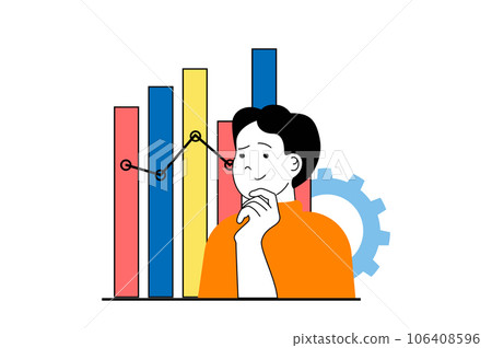 Data analysis concept with people scene in flat web design. Man working with graphs and charts, making financial research and reports. Vector illustration for social media banner, marketing material. Data analysis concept with people scene in flat web design. Man working with graphs and charts, making financial research and reports. Vector illustration for social media banner, marketing material. 106408596