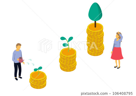 An image illustration of the growth of investment and savings that nurtures assets. Isometric composition. 106408795