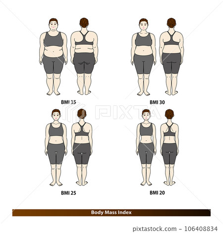 BMI Body Mass Index Body shape changes in middle-aged and elderly women Before and after diet illustration 106408834